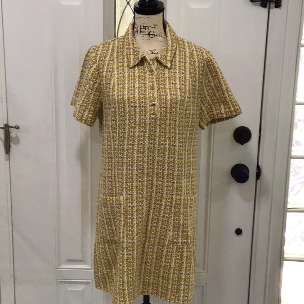 🆕 ZARA Tweed Yellow Cream Buttoned Polo Collar Mini Dress XL
Pit 20.5”